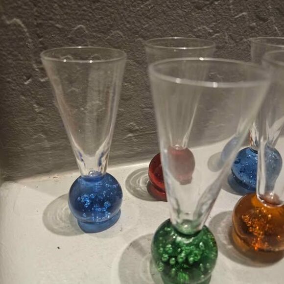 Set of 6 Bullicante Bubble Bottom Cordial Glasses Shot Glasses - Picture 2 of 3